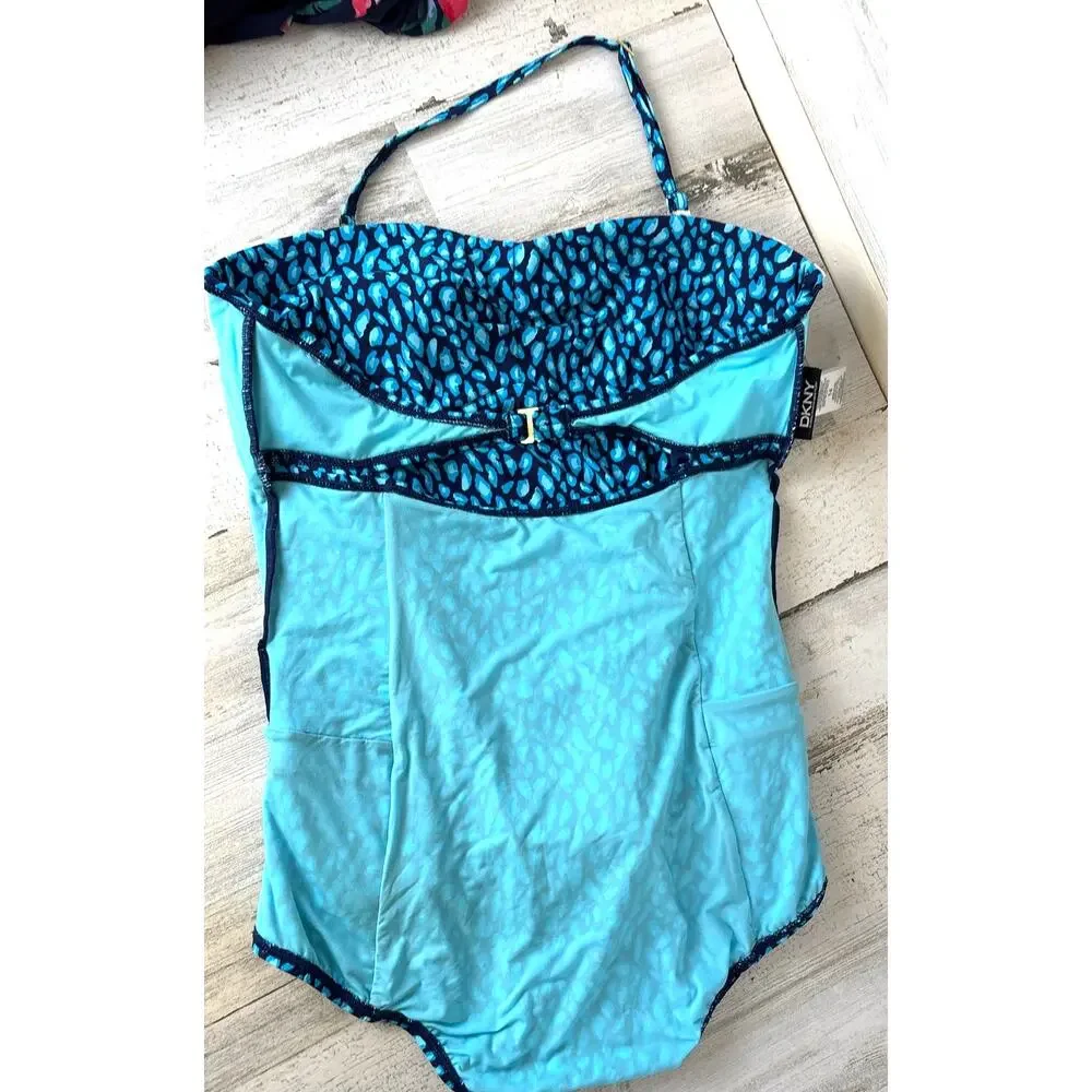 DKNY Womens 14 Blue Peplum One Piece Swimsuit Beach Resort NEW - Picture 5 of 8
